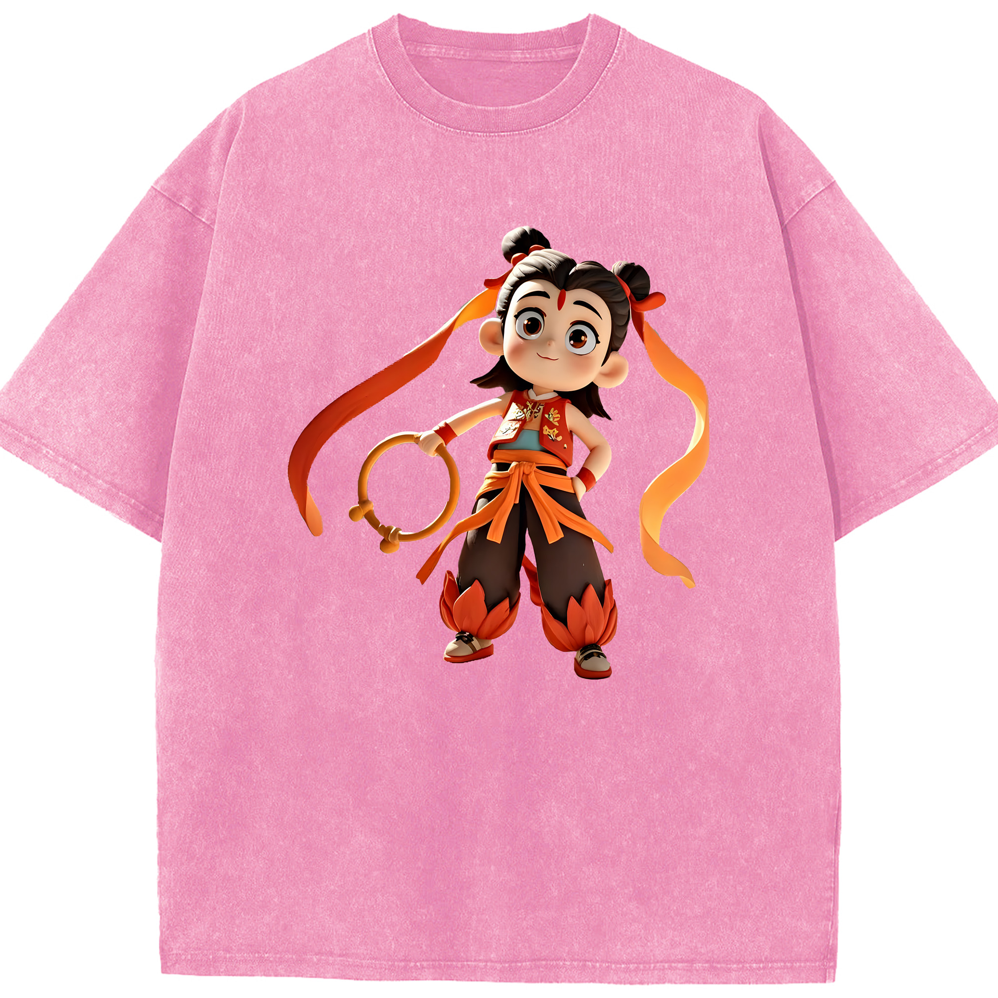 （画像用） Ne Zha 2 ナタ 魔童の大暴れ 綿100% ヴィンテージ風 半袖Tシャツ（フロントプリント）